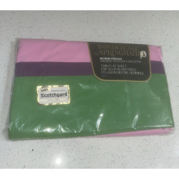Wondercale Springmaid Twin Flat Sheet Bed Lib Collection Purple Green VTG New - Picture 7 of 7